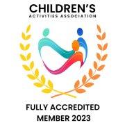 Logo showing that Little Voices is a children's activity provider that's been fully accredited by the Children's Activities Association